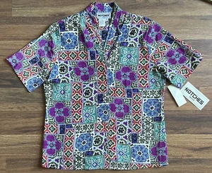 RARE VINTAGE NWT NOTCHES BOLD BRIGHT PATTERN SHORT SLEEVE BLOUSE SIZE 8 PETITE - Picture 1 of 6