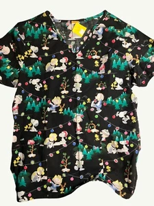 Snoopy Christmas Peanuts Black Scrub Top Medium - Picture 1 of 11