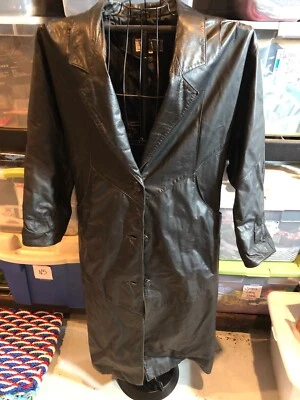 Avanti MEDIUM Womens Black Leather Long Jacket Trenchcoat #ND1 - Image 1 of 4