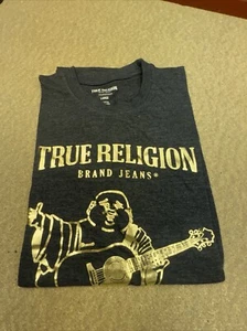 True Religion Womens T Shirt Budha Grey Gold Large - Picture 1 of 3