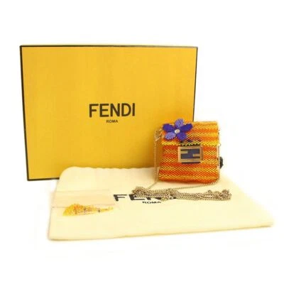 Fendi Nuevo Pico Baguette Cuentas Estuche para Auriculares Naranja Oro Amarillo Mini Bolso Japón Foto 1 de 4