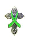 Lime Green Religious Cross Cancer Church Silver Plated Cancer Awareness Pin New