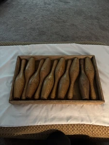 Vintage Wood Yard Skittles 10 Pc Set In Box BowlingFun Or Decor 10” Tall Hudsons - Picture 1 of 16