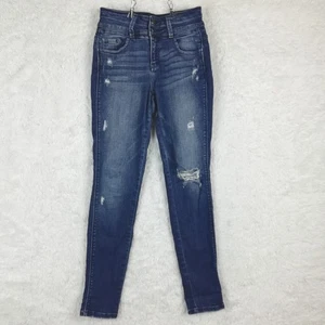 Jeans donna Kancan skinny denim blu strappato baffi lavaggio medio vita media 27 - Foto 1 di 12