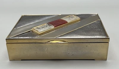 Caixa de joias vintage colecionável Judith Leiber pedras preciosas metálicas gravadas em ouro embreagem - Imagem 1 de 4