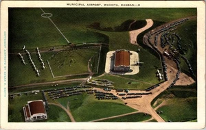 Municipal Airport Aerial Air View Wichita Kansas ks linen postcard D846 - Picture 1 of 2