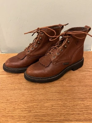 Ariat Boots Womens Size 7.5 Brown Leather Lace Up Work Ankle Kiltie Style 31080 - Image 1 of 4