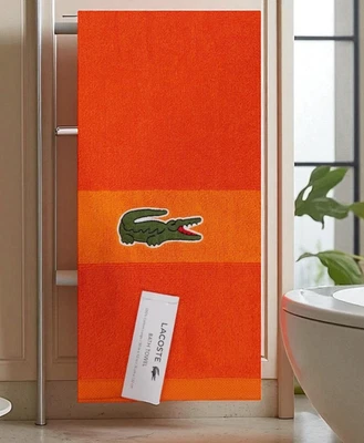Lacoste Orange Bath Towel 100% Cotton 30" x 52" Big Crocodile Logo New - Image 1 of 4