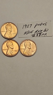 wheat penny 1937-P,1937-D,1937-S RED BU SET 1937,1937D,1937S UNC LINCOLN CENT #1 - Image 1 of 4