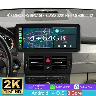 12"Für Mercedes-Benz GLK-Klasse X204 4+64G Android 14 Autoradio Navi GPS Carplay - Bild 1 von 4