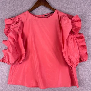 Zara Bluse Damen klein rosa Kurzarm Rüschen Oberteil kastig modern modern - Bild 1 von 11