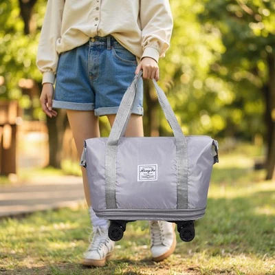 Expandable Duffle Luggage Holdall Storage Travel Bag with Detachable Wheels Grey - Image 1 of 4