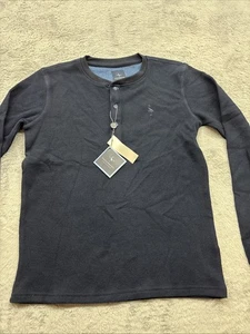Taylorbyrd Collection Boys L 14/16 Waffle Long Sleeve Shirt Henley Blue 3 Button - Picture 1 of 7