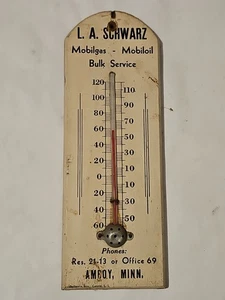 Vintage Mobiloil Advertising Thermometer 8 1/2"x3" Amboy Minnesota Works - Picture 1 of 5