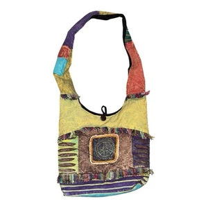 Boho Shoulder crossbody satchel bag Boho Patchwork Multicolor Fringe Button - Picture 1 of 8