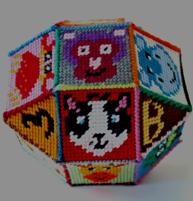 NEEDLEPOINT KIT DIY 26 SIDED BLOCK SHAPE YARN CANVAS INSTRUCTIONS ALL INCLUDED - Image 1 of 4