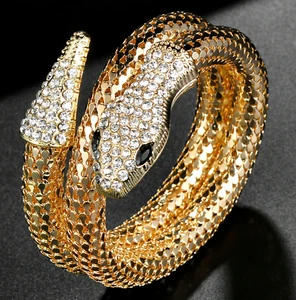 PULSERA ENVOLVENTE DE ESTRÁS BOBINA DE ORO BRILLANTE SERPIENTE - Imagen 1 de 12