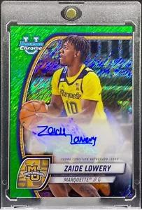 ZAIDE LOWERY 2024-25 Bowman Chrome U Rookie Auto GREEN SHIMMER SP #90 Marquette - Picture 1 of 2