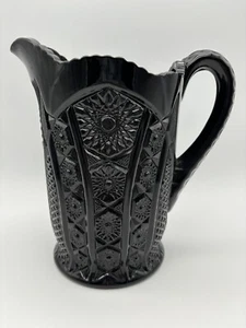 Vintage Indiana Glass Tiara Monarch Black Glass 8" Pitcher Heavy - Picture 1 of 13