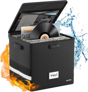 Caja de almacenamiento de discos de vinilo - resistente al agua ignífugo plegable 100+ discos - Imagen 1 de 9