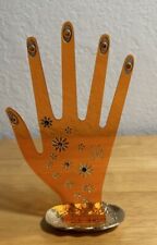 Vintage 1960s Orange Bejeweled Lucite Jameco Metal Hand Ring Holder