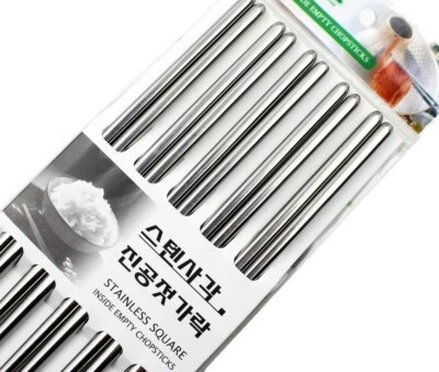 10 Pcs Reusable Non-Slip Design Korean Stainless Steel Chopsticks ( 5 Pairs ) - Image 1 of 4
