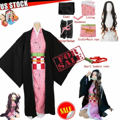 Demon Slayer: Kimetsu no Yaiba Nezuko Kamado Cosplay Kimono Halloween Costume US - Image 1 of 4