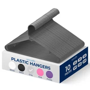 SereneLife 10 Pcs. Plastic Hangers - Non-Slip, Sturdy w/ 360° Swivel Hook (Grey) - Picture 1 of 7