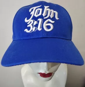 Vintage Blue Strap-Back Cotton Trucker Hat Baseball Cap JOHN 3:16 Jesus - Picture 1 of 6