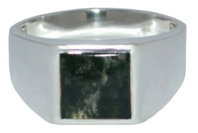 Mens Sterling SILVER Moss Agate Ring in Green Natural Real Gem UK Sizes upto Z+5 - Image 1 of 4