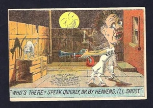 Tarjeta comercial victoriana de la década de 1880 Great American Tea Co. Scared Man & Cat - Imagen 1 de 2