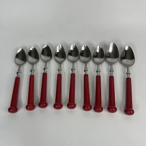 VTG 9!Piece Oxford Hall Fashion Wear Stainless Teaspoons Spoons w/ Red Handles - Picture 1 of 5