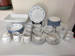41 Piece Savoir Vivre Portofino Blue (Salad Plates/ Teacups & Saucers & More) - Picture 1 of 11