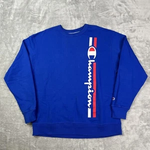 Champion Sweatshirt XL Reto Style Logo Blue Pullover Spellout Crewneck - Picture 1 of 8