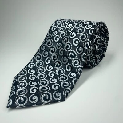 Corbata Lord R Colton Gris Negra Plata Abstracta Remolino Formal Baile de graduación Boda Diseñador Foto 1 de 4
