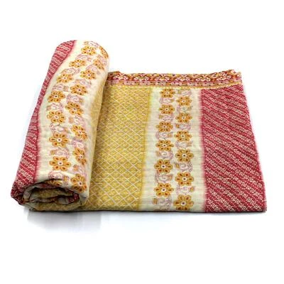 Vintage Kantha Quilt Indian Handmade Cotton Bedspread Natural Throw Bedding g - Image 1 of 4