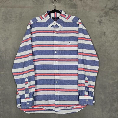 Vineyard Vines Slim Fit Tucker 衬衫男式 XL 长袖亚麻混纺条纹 — 第 1/4 张图片