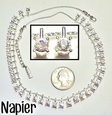 Exquisito collar babero firmado NAPiER placa de oro blanco y cuello de cristal 18" Foto 1 de 3