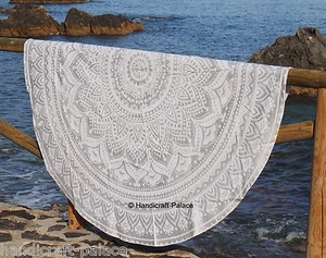 Indian Ombre Mandala Gypsy Cotton Tapestries Beach Round Throw Blanket Yoga Mat - Picture 1 of 3
