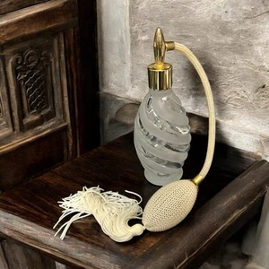 Vintage Swirled Glass Perfume Bottle with Atomizer, Clear White - Picture 1 of 6