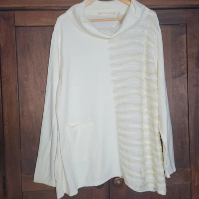 Soft Surroundings Sweater Womans 3XL Cream Sabal Tunic Knit Cowl Neck Textured - Image 1 of 4