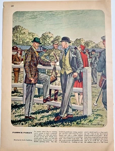 Leslie Saalburg  Esquire Art Vintage 1947 Paddock Parley British Horse Race - Picture 1 of 2