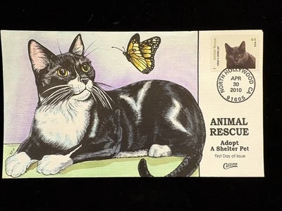FDC COLLINS HAND-PAINTED CACHET #4452 ANIMAL RESCUE MALTESE CAT - Image 1 of 2