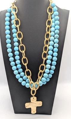 Collar de eslabones Susan Shaw turquesa y dorado Foto 1 de 4