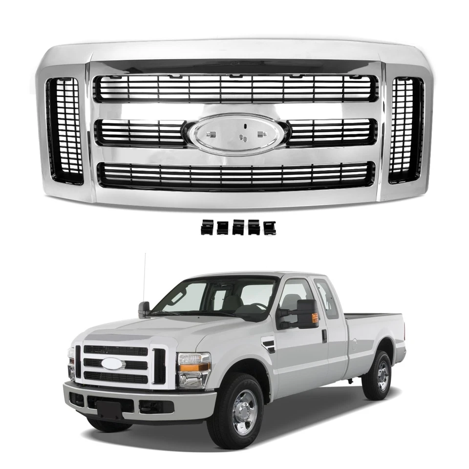 Chrome Bumper Grille Fit For 2008-2010 Ford F250 F320 F350 F450 F550 Super Duty - Imagem 1 de 4