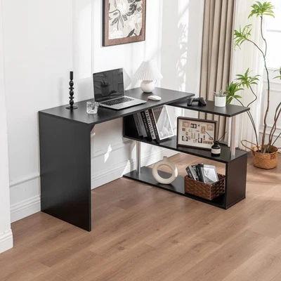 Scrivania Scrivania Angolare con Ripiani Scrivania per Computer Scrivania da Ufficio Nera - Immagine 1 di 4