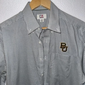 Cutter&Buck Baylor University Small Shirt White Green Plaid Gingham Long Sleeve - Picture 1 of 8