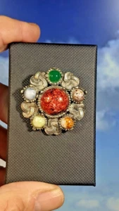 Vintage Celtic Multi Glass Agate Brooch, in Gift Box. 36mm - Picture 1 of 9