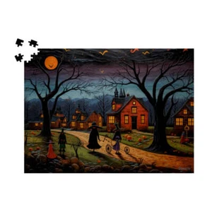 Witches Nightly Stroll Wooden Jigsaw Puzzle 1000  piece, Autumn Halloween Puzzle - Picture 1 of 1
