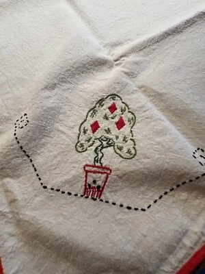 Antique HAND STITCHED Bridge Card Table Cover Mid Century Suits Vtg Tie Down 29" - Image 1 of 4